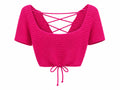 Women’s fuchsia knit lace-up crop top