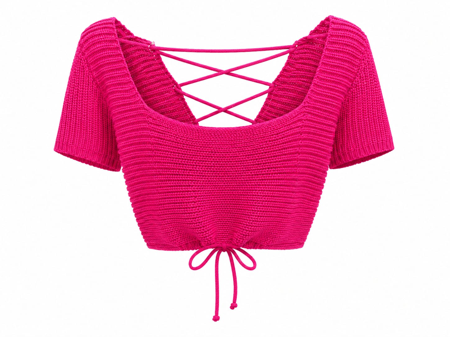 Women’s fuchsia knit lace-up crop top