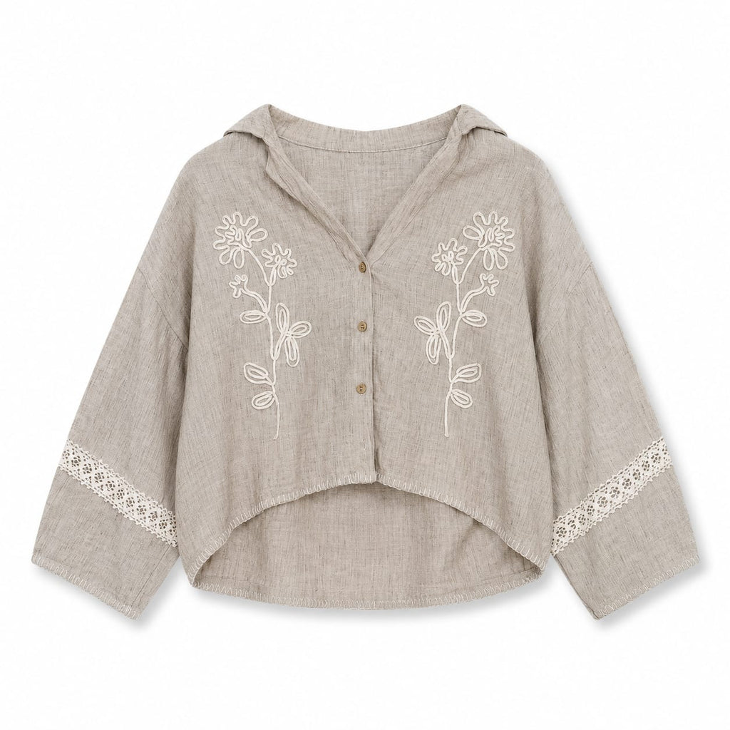 Embroidered linen button-up blouse