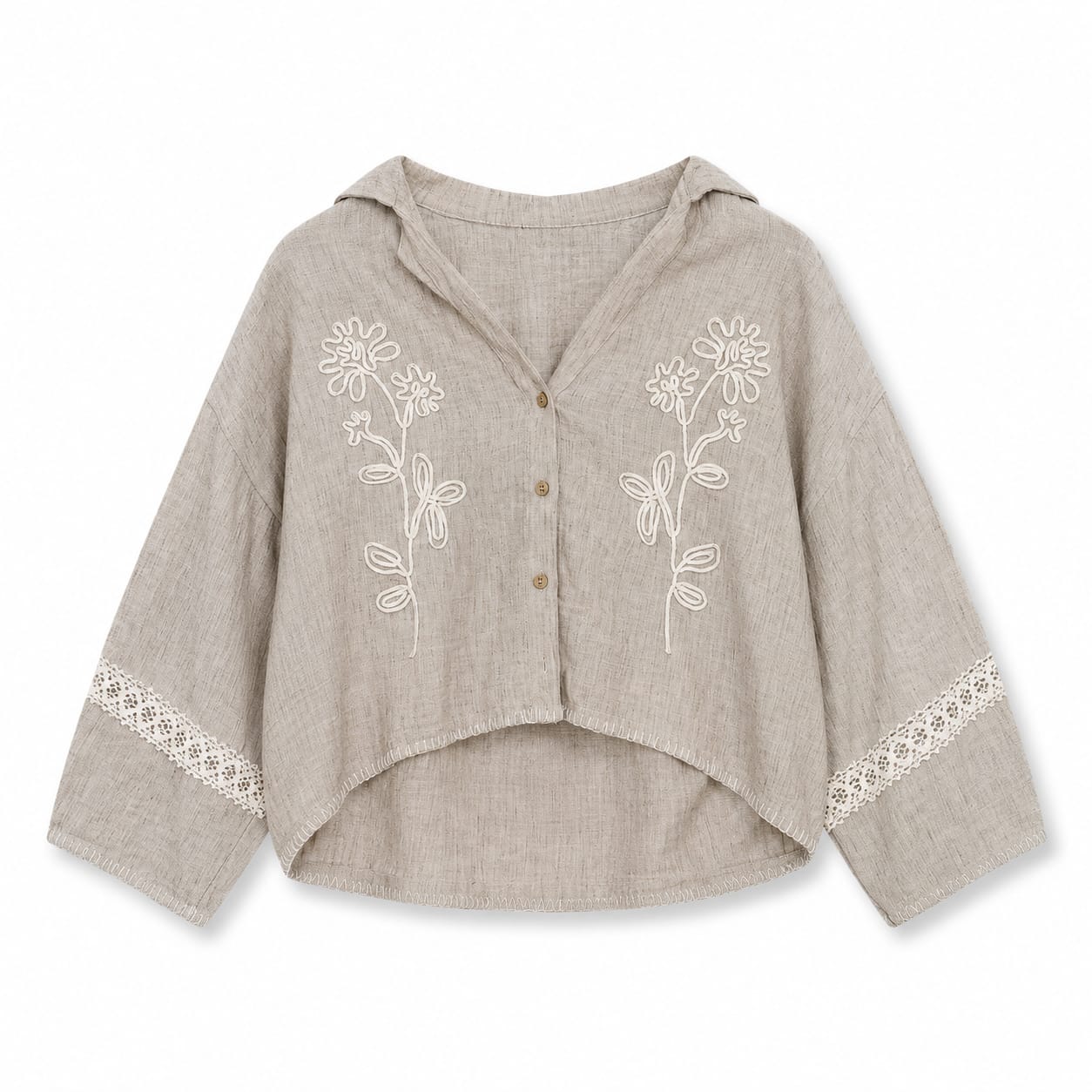 Embroidered linen button-up blouse
