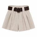 Beige linen Paperbag shorts with belt