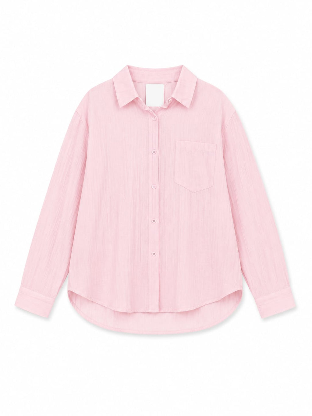 Women light pink textured button-up shirt