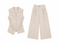 Women beige belted vest& wide-leg pants co-ord set