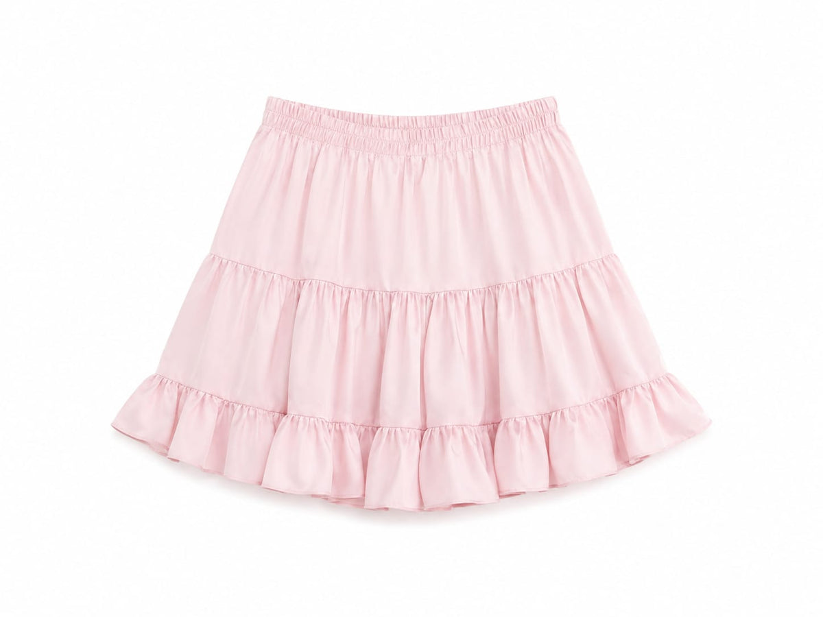 Women blush pink tiered ruffle mini skirt