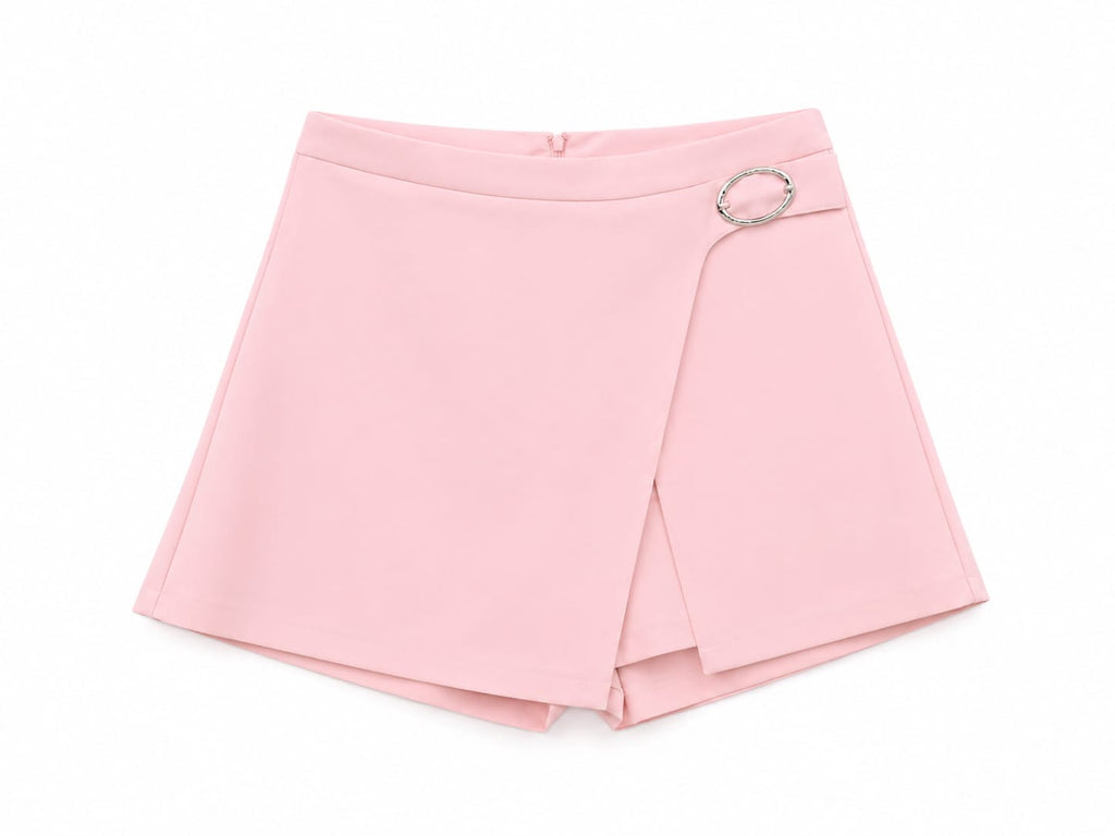 Women blush pink wrap skort with buckle detail
