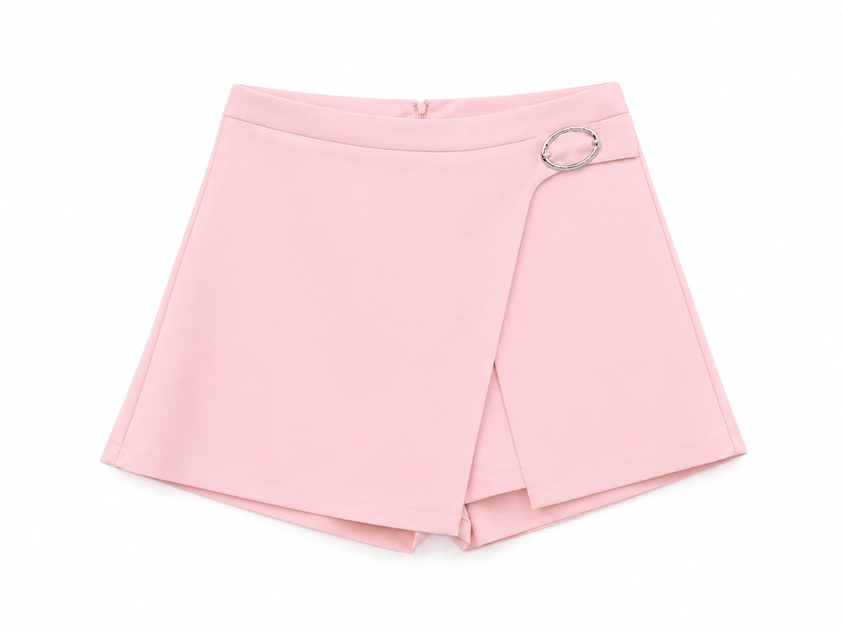 Women blush pink wrap skort with buckle detail