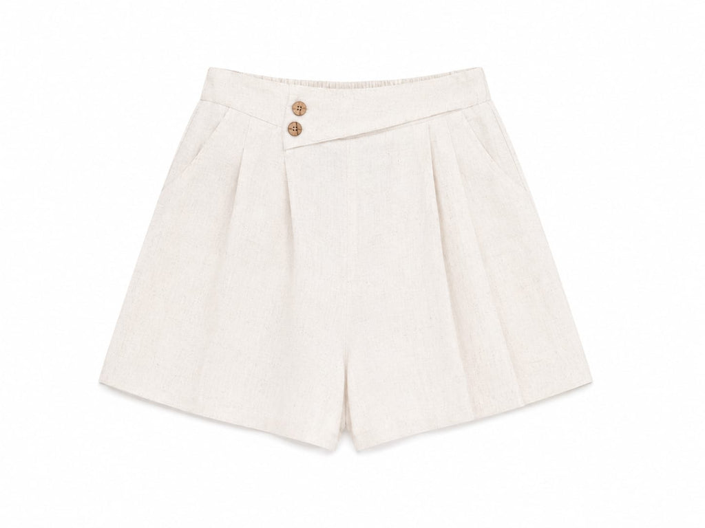Women beige linen blend high-waisted shorts