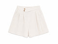 Women beige linen blend high-waisted shorts
