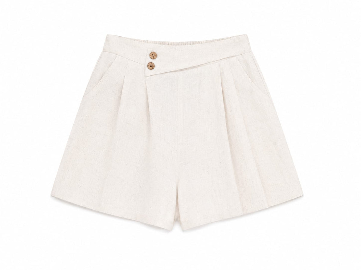 Women beige linen blend high-waisted shorts