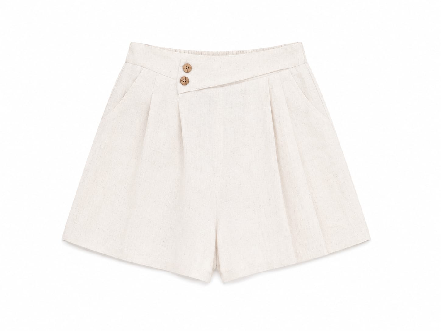 Women beige linen blend high-waisted shorts
