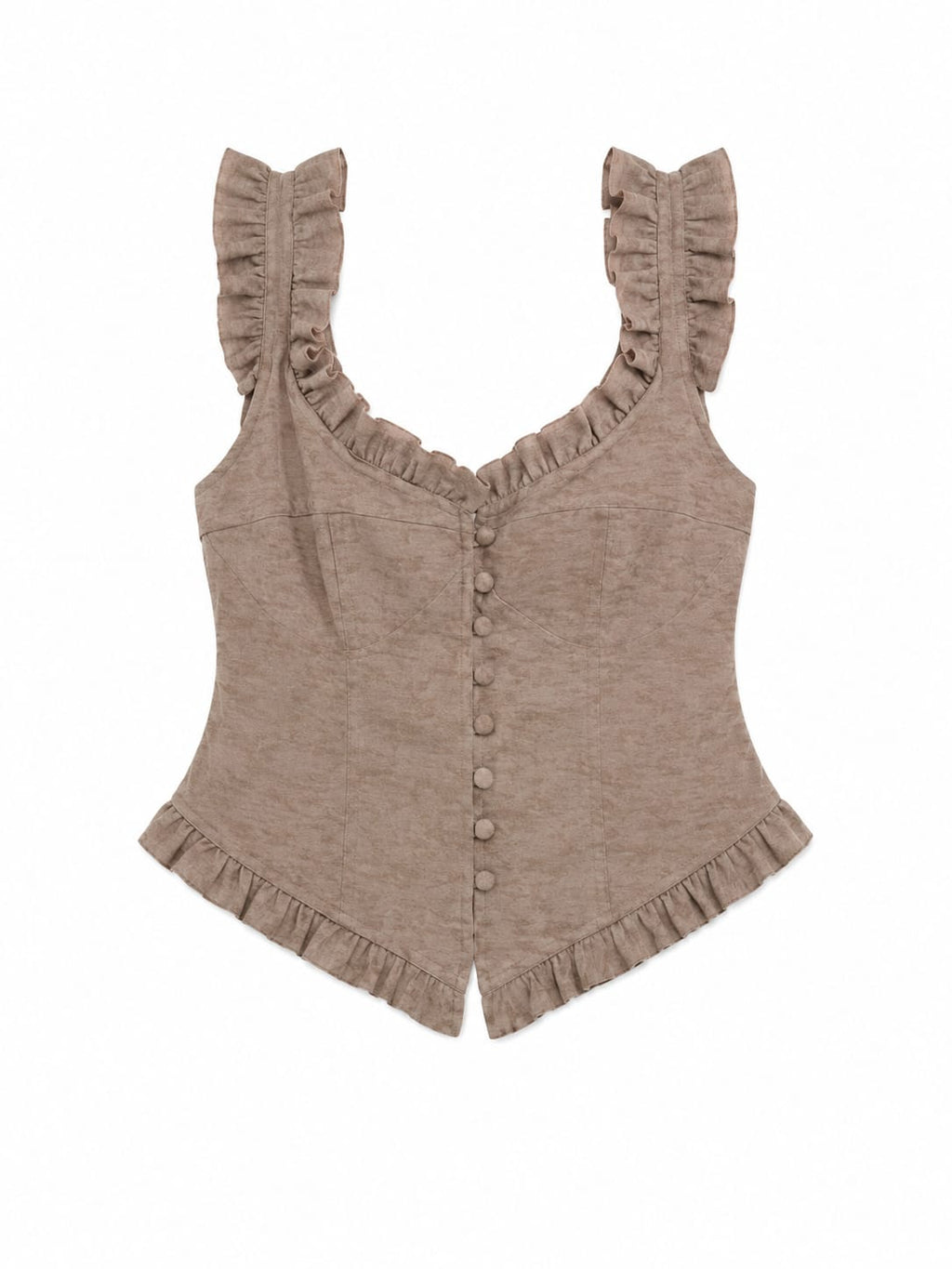 Women taupe ruffle strap corset top