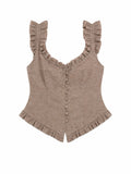 Women taupe ruffle strap corset top