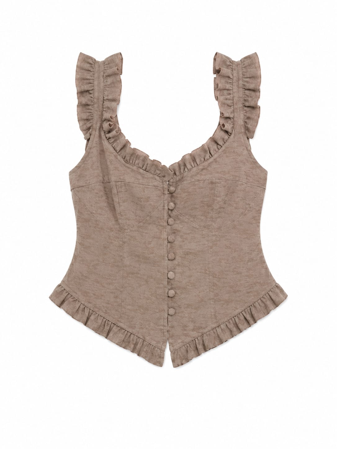 Women taupe ruffle strap corset top