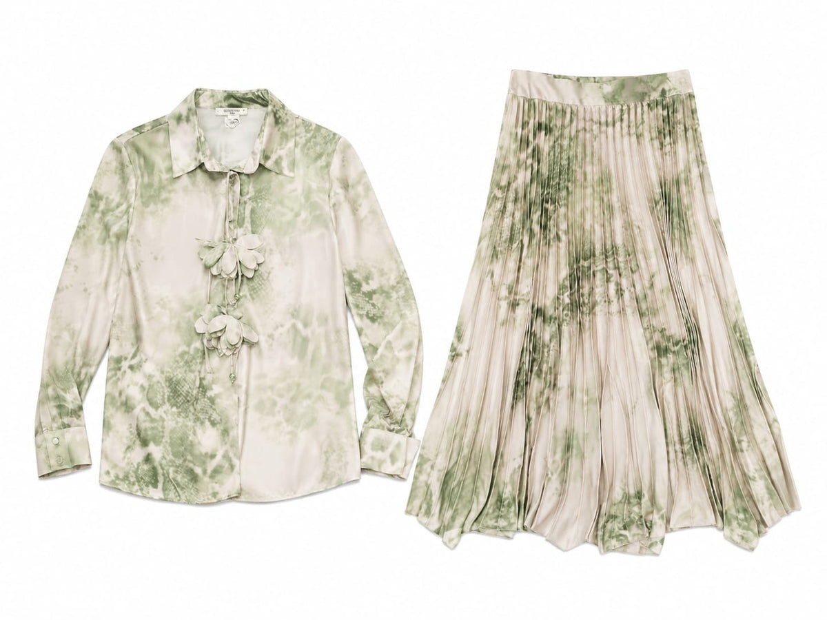 Watercolor floral blouse& pleated SKIRT set