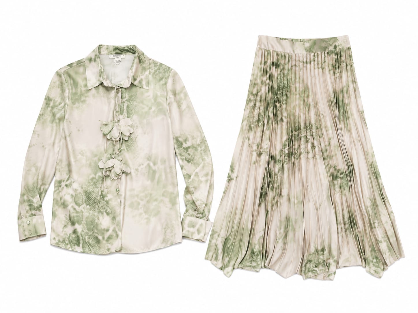 Watercolor floral blouse& pleated skit set