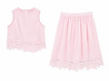 Blush floral lace top& midi skirt set