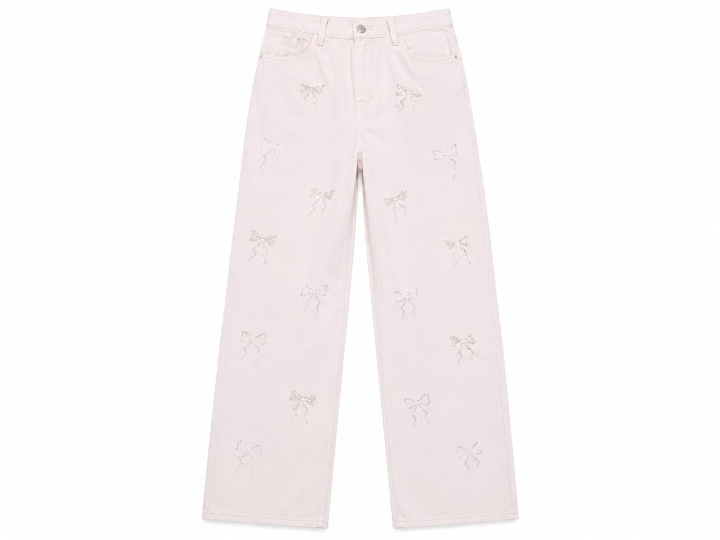 Women blush bow embellished wide-leg pants