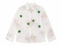 Women floral embellished sheer button-up blouse