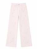 Blush blossom embellished wide-leg pants