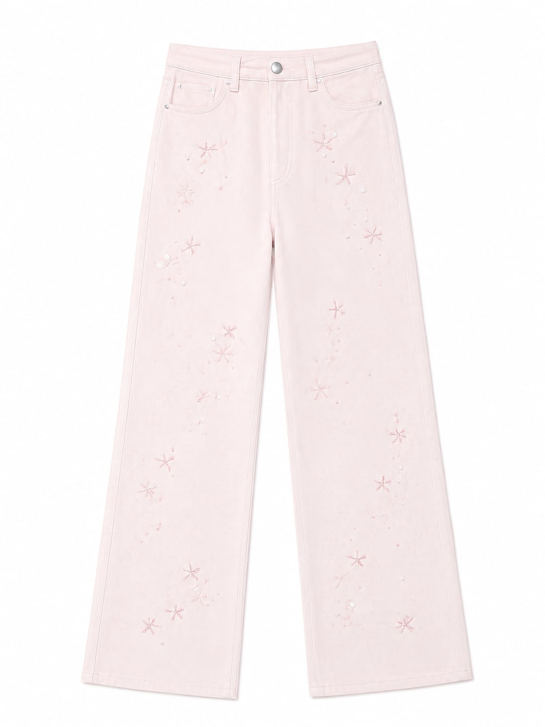 Blush blossom embellished wide-leg pants