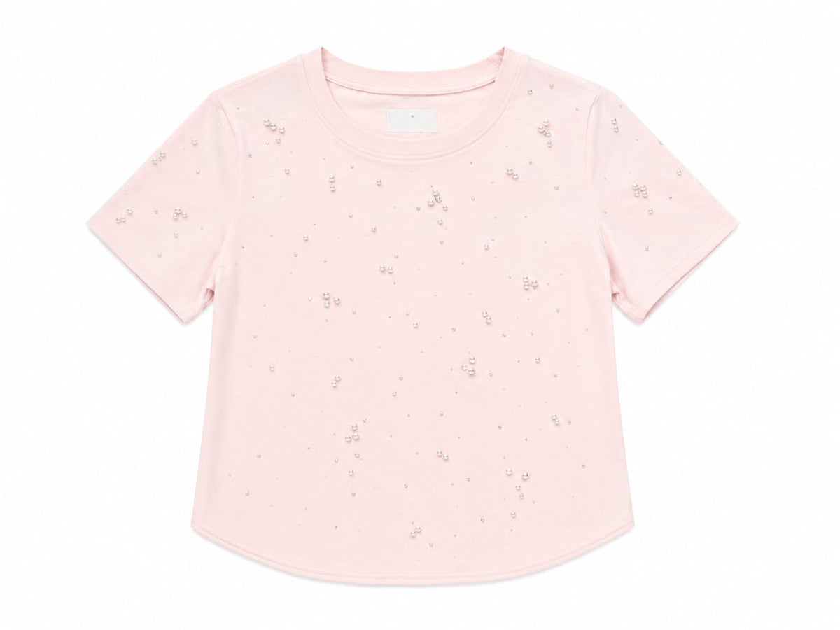 Blush pearl embellished top