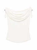 Ivory draped cowl neck top