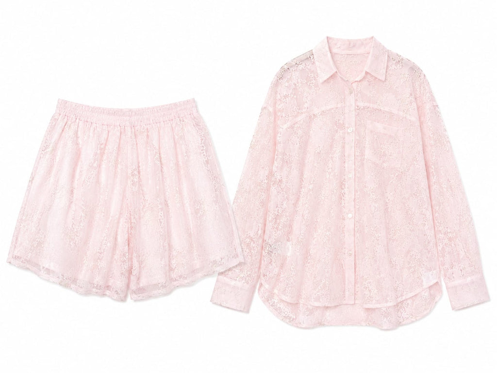 Blush lace shirt & short set