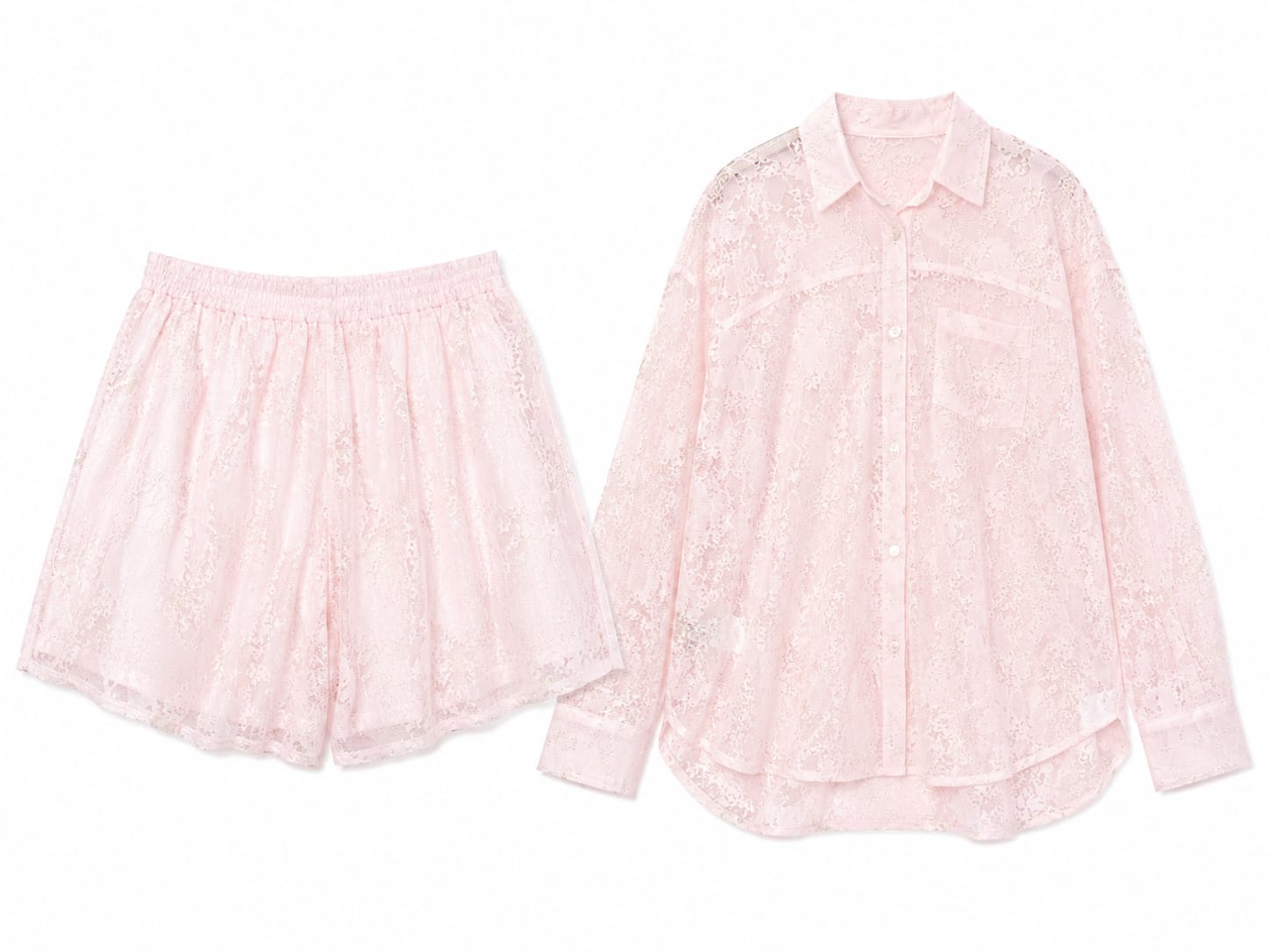 Blush lace shirt & short set