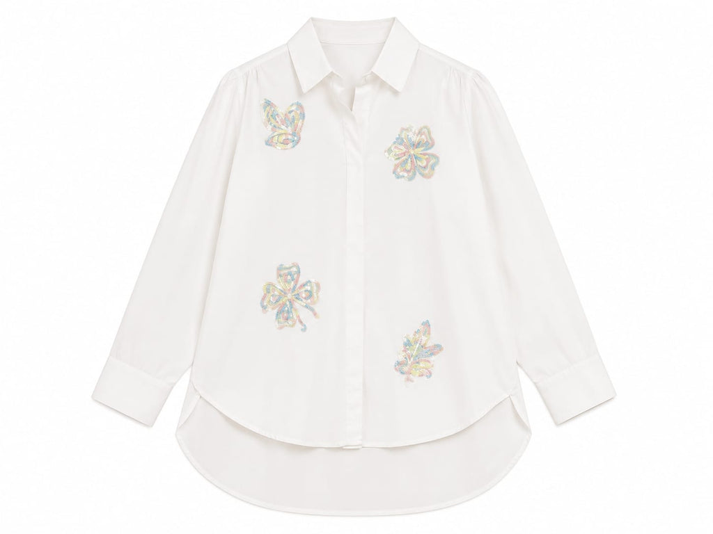 Pastel butterfly embroidered shirt