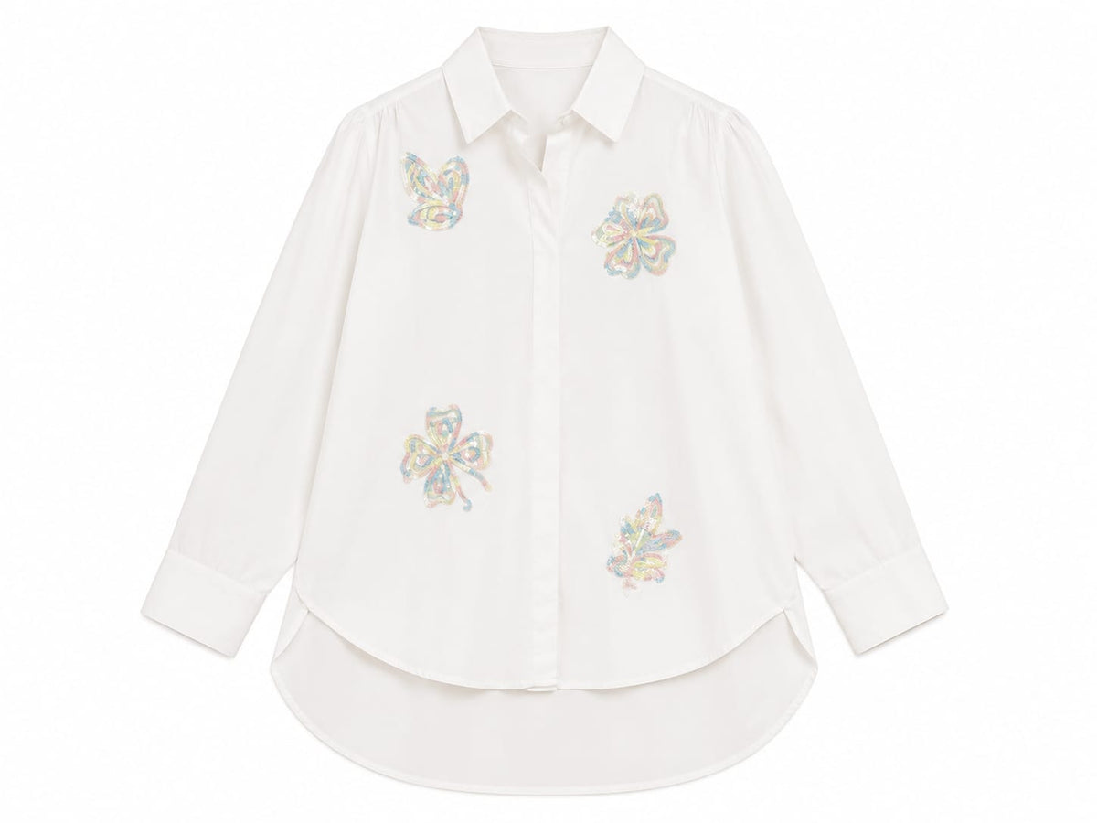 Pastel butterfly embroidered shirt
