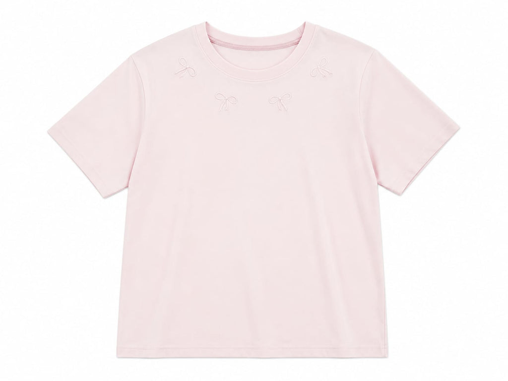 Blush bow embroidered tee