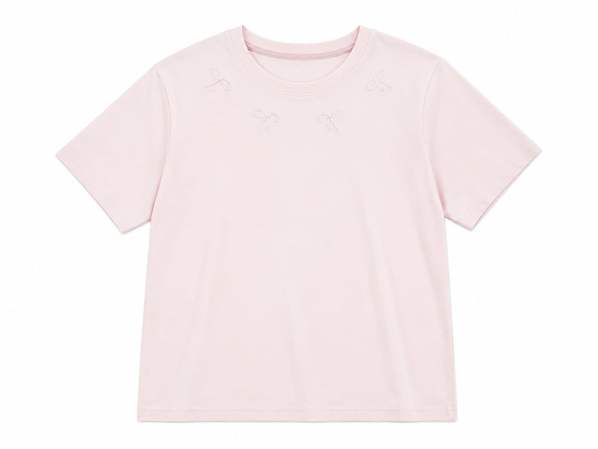 Blush bow embroidered tee