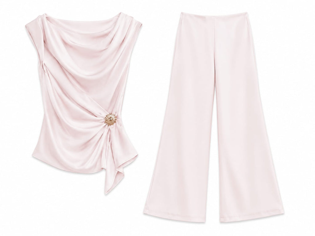 Blush draped top& wide-leg pants set