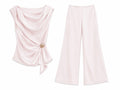 Blush draped top& wide-leg pants set