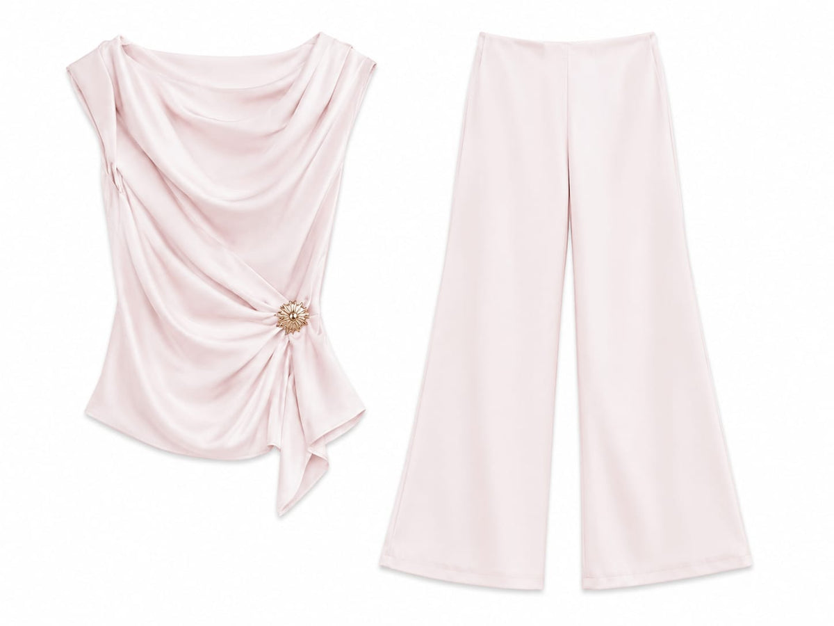 Blush draped top& wide-leg pants set