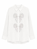 White bow embellished button-up shirt