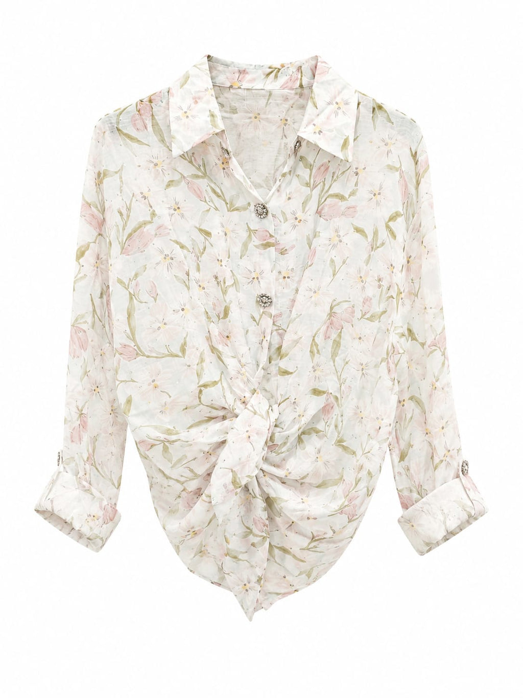 Pastel floral tie-front blouse