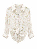 Pastel floral tie-front blouse