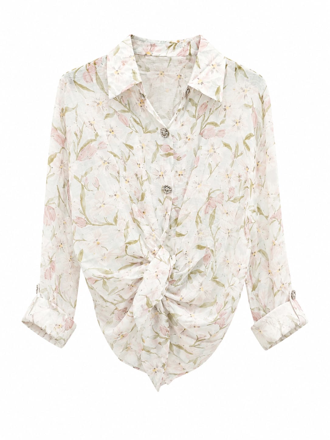 Pastel floral tie-front blouse