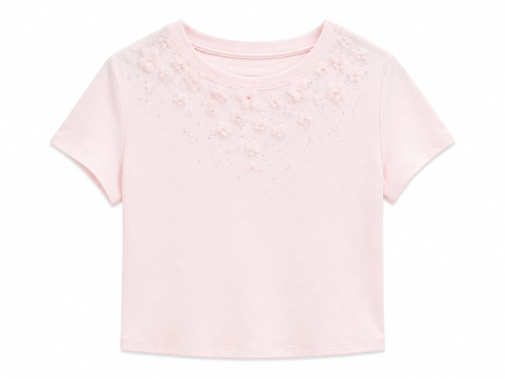 Blush floral embellished knit top