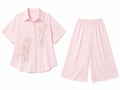 Blush pink floral shirt& wide-leg pants set