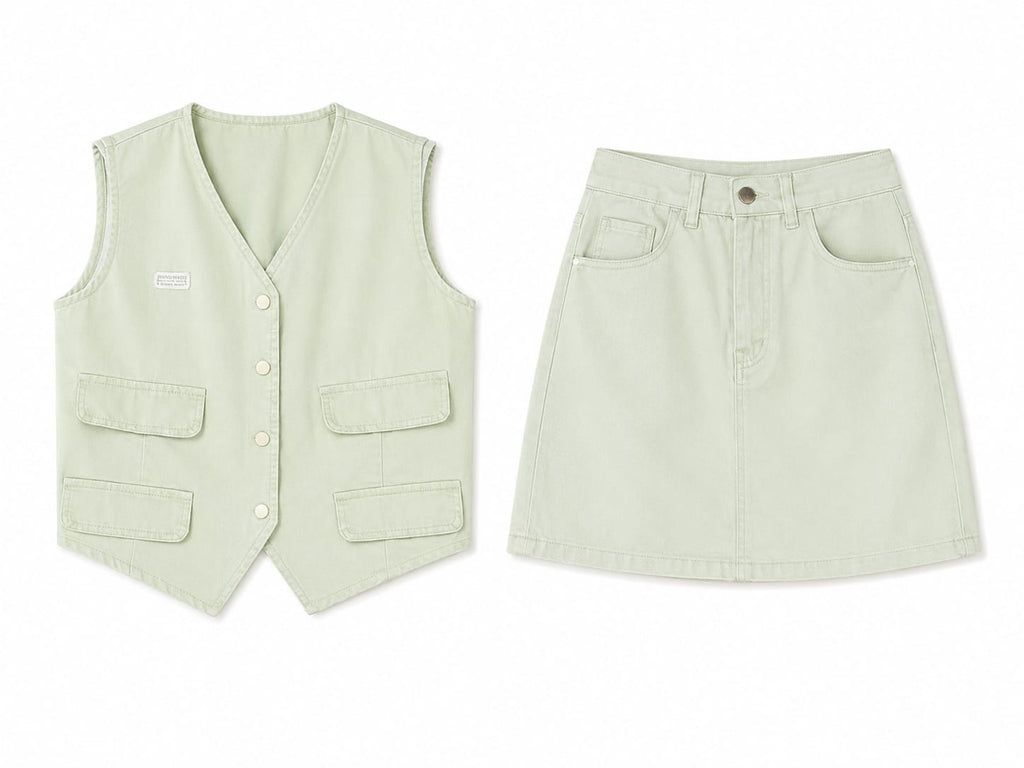 Mint utility vest& mini skirt set