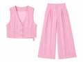 Pink pinstripe west & wide-leg pants set
