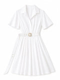 Classic white belted shirt dress