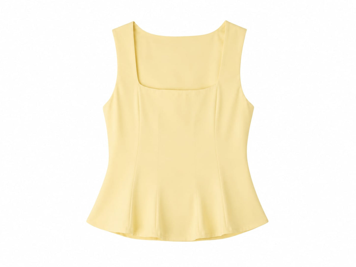 Women sleeveless square neck peplum top-soft yellow