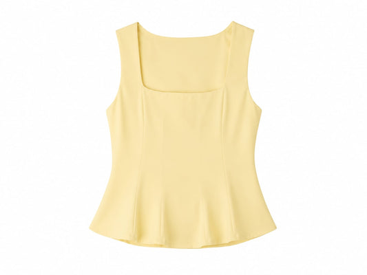 Women sleeveless square neck peplum top-soft yellow