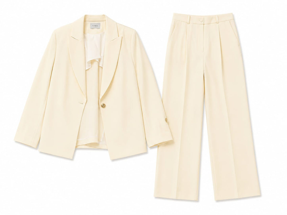 Girls elegant cream blazer&wide-leg pants set