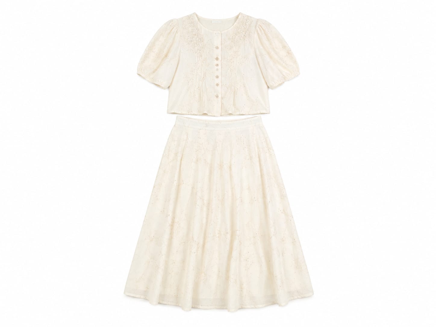Women embroidered tow-piece skirt set-ivory