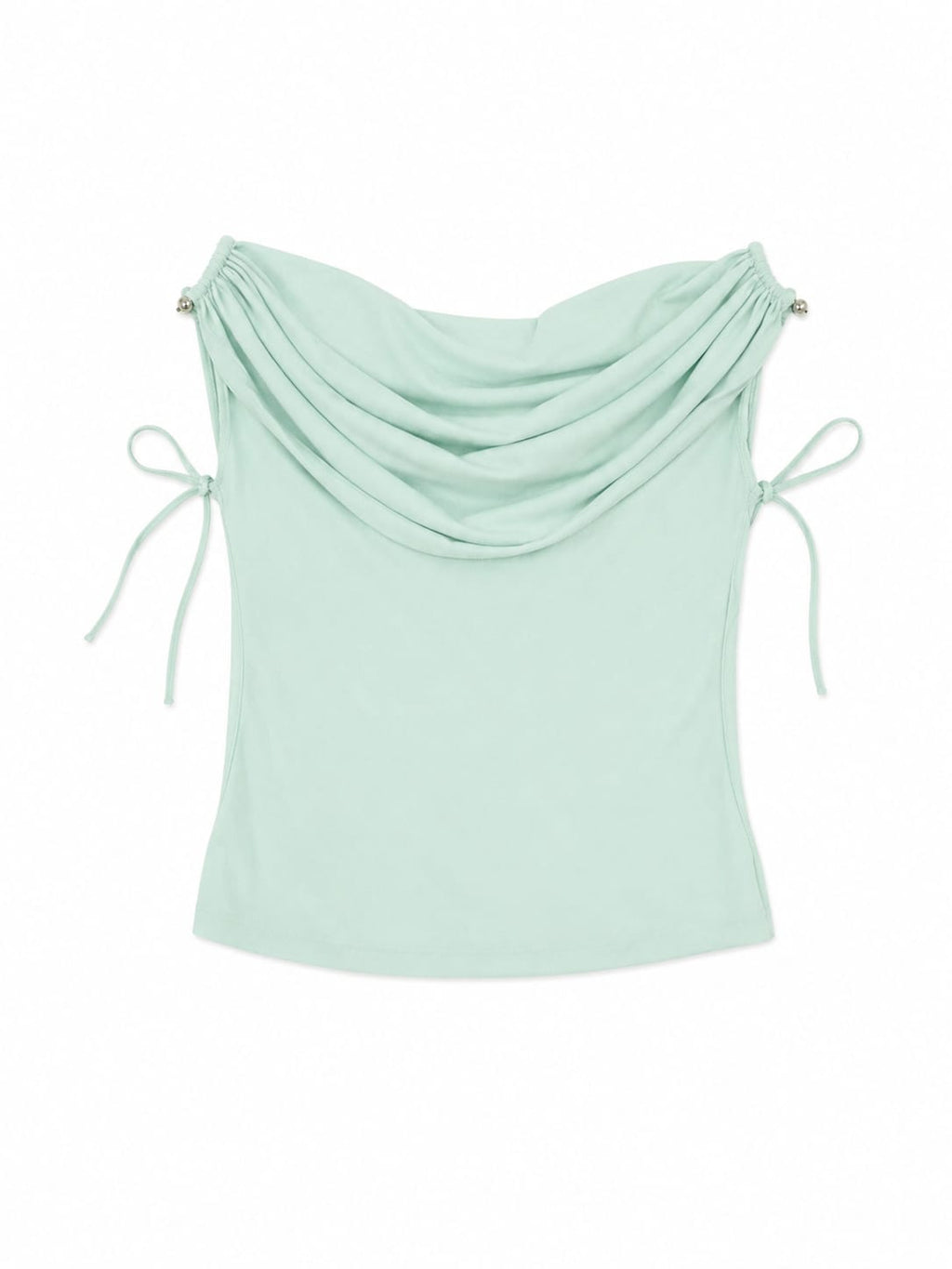 Women mint green draped cowl neck top