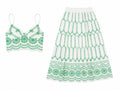 Women white & green embroidered tow-piece skirt set